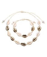 Natural Cowrie Shell Necklace Bracelet Set Boho Beach Seashell Choker Co... - £9.26 GBP