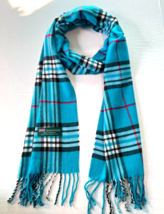 Womens Winter Warm Scotland Made 100% Cashmere Scarf Plaid Turquoise Blue #F07 - £6.14 GBP