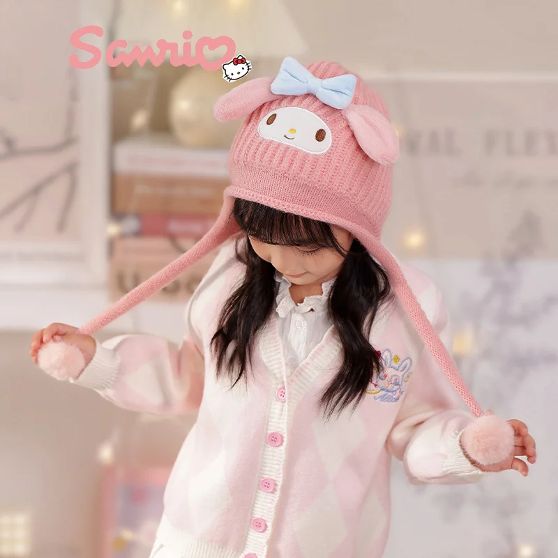 2023 New Winter Sanrio Melody Children Knitted Hat Kuromi Cinnamoroll Plush - £14.58 GBP