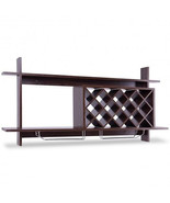 Wall Mount Wine Rack with Glass Holder &amp; Storage Shelf-Walnut - Color: W... - $170.19 CAD