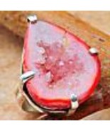Orange Geode Agate Sterling Silver Ring Size 3-3/4 to 4 - £19.88 GBP