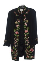 Victor Costa Occasion Floral Embroidered Black Jacket Coat -Small - $35.00
