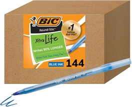 Bic Round Stic Xtra Life Blue Ballpoint Pens, Medium Point (1.0Mm), 144-... - $40.99