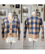 NWOT Madewell Bayberry Cardigan Sweater in Buffalo Check Beige Blue $110 XS - $663.42 MXN