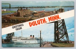 Vintage Postcard 1959 Greetings From Duluth Minnesota Aerial Lift Bridge Ship - £11.28 GBP