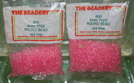 4mm ROUND BEADS THE BEADERY PLASTIC TRANSPARENT PINK 2 PACKAGES 1,600 COUNT - $3.99