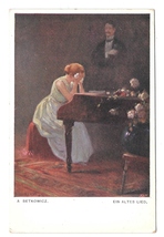 Ein Altes Lied An Old Song Woman Weeping on Piano Setkowicz Painting Postcard - $7.99