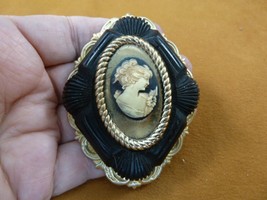 (CS37-5) HAIR UP Lady black + white textured CAMEO brass Pin Jewelry brooch - £26.79 GBP