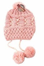 Women&#39;s Knit Hat Flannel Lined with Pom Poms Heat Saving Interior Pink - £6.96 GBP