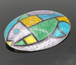 SIAM 925 Sterling Silver - Vintage Enamel Coated Fish Design Brooch Pin - BP3561 - £46.28 GBP