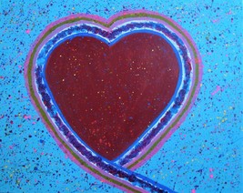 Original Red Heart Acrylic Painting Signed By Artist Collectible Modernism Art - £14.36 GBP