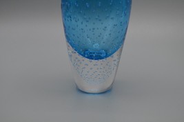 Controlled Bubble Art Glass Vase Clear Blue Signed Art by Fry 8&quot; Handmade - £53.52 GBP