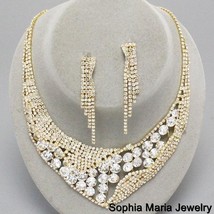 Mother of the bride elegant clear crystal evening formal necklace earring set - £28.65 GBP