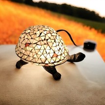 Vtg Mosaic Glass Turtle Accent Table 8” Lamp Night Light Tiffany Style - £77.51 GBP