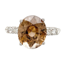 Platinum 6.37 Carat Champagne/Light Brown Genuine Zircon Diamond Ring (#J6923) - €1.460,87 EUR