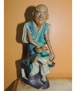 Chinese Mud Man Men Green Blue Robe dish 6" drip glaze mark China Mudman... - $193.49