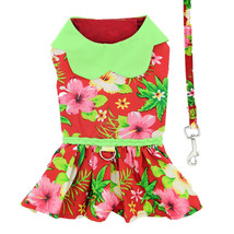 Hawaiian Red Hibiscus Designer Dog Dress and Matching Leash Size XS - $332.62 MXN