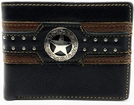 Western Genuine Leather Mens Metal Concho Lone Star Bifold Short Wallet - $26.99