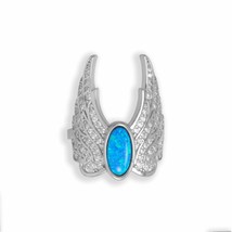 Lucky Blue Opal Guardian Angel Wing CZ Solid 925 Sterling Silver Ring Party Gift - £140.22 GBP