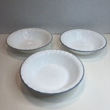Corelle White Swirl w Light Blue Band 3 Soup Cereal Bowls 7.25&quot; - $14.84