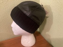 Wilsons Leather Black Mens Beanie Cap Size S/M Knit Band Leather Top New... - £14.25 GBP