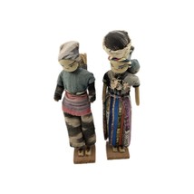 Set of 2 Hand Made Folk Art Dolls Ethnic Family Dad Mom and Baby Figure - $129.55 MXN