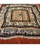 Vintage  brown orange paisley country tree print scarf neck head coverin... - $27.01 CAD