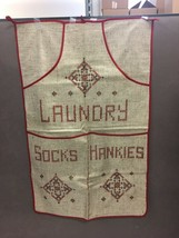 Vintage cross stitch laundry bag handmade 50&#39;s pockets wall hanging Mid ... - £16.03 GBP