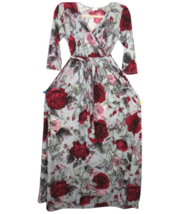 PinkBlush Women&#39;s Gray Floral Rose Print Surplice Belted Maxi Dress Size Medium - £59.43 GBP