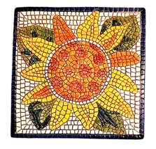 Sun Ceramic Decorative Tile Mosaic Wall Hanging Made in Italy 6&quot; Square Yellow - £18.47 GBP