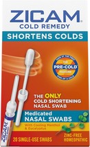 Zicam Cold Remedy Cold Shortening Medicated Nasal Swabs Zinc-Free 20ct - £19.86 GBP