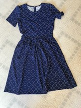 lularoe Amelia dress Medium W/ pockets Pleated Skirt Navy Blue White Dot... - $25.92