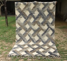 5x8 Grey White Fine hand made Turkish oushak Moroccan 100% Wool area rug - £310.05 GBP