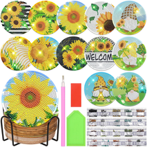 12 Pieces Sunflower Diamond Painting Coasters Kit with Holder, Diamond A... - $18.99