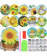 12 Pieces Sunflower Diamond Painting Coasters Kit with Holder, Diamond A... - £15.21 GBP