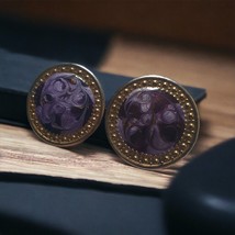 Purple Enamel Gold Tone Vintage Earrings Women Jewelry Costume Fashion Round - £11.00 GBP