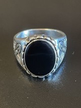 Natural Black Obsidian Stone S925 Sterling Silver Men Woman Ring Size 7 - £11.87 GBP