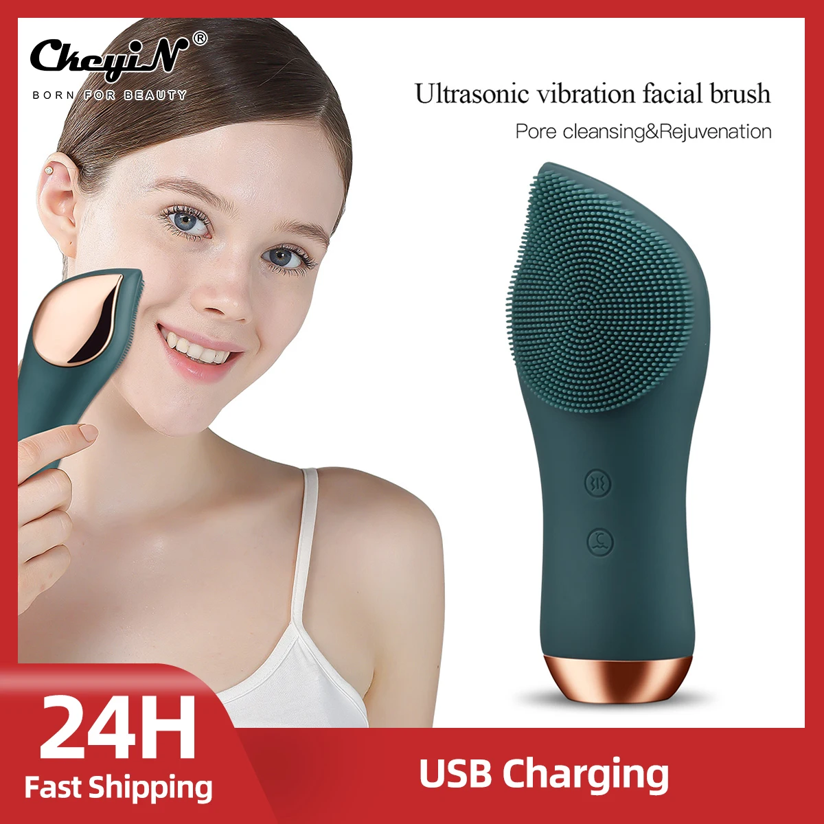 Eaning brush heating silicone sonic vibration face brush skin pore cleaner massager usb thumb200