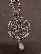 Vintage Avon Victorian Baroque Style Silver Filigree Necklace Teardrop P... - £18.98 GBP