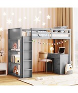 Gray Twin Loft Bed: Desk, Shelves &amp; Ladder - $858.48 CAD