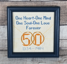 Small Vintage Hand Stitched 50th Anniversary Wall Hanging 1984 - £19.98 GBP