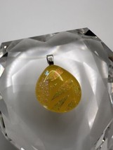 Vintage Yellow Foil Glass Necklace Pendant 2.8cm - $10.84 CAD