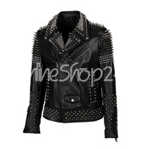 New Men&#39;s Philip Plein Full Black Spiked Studded Unique Punk Leather Jacket - £294.11 GBP