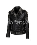New Men&#39;s Philip Plein Full Black Spiked Studded Unique Punk Leather Jacket - £298.27 GBP