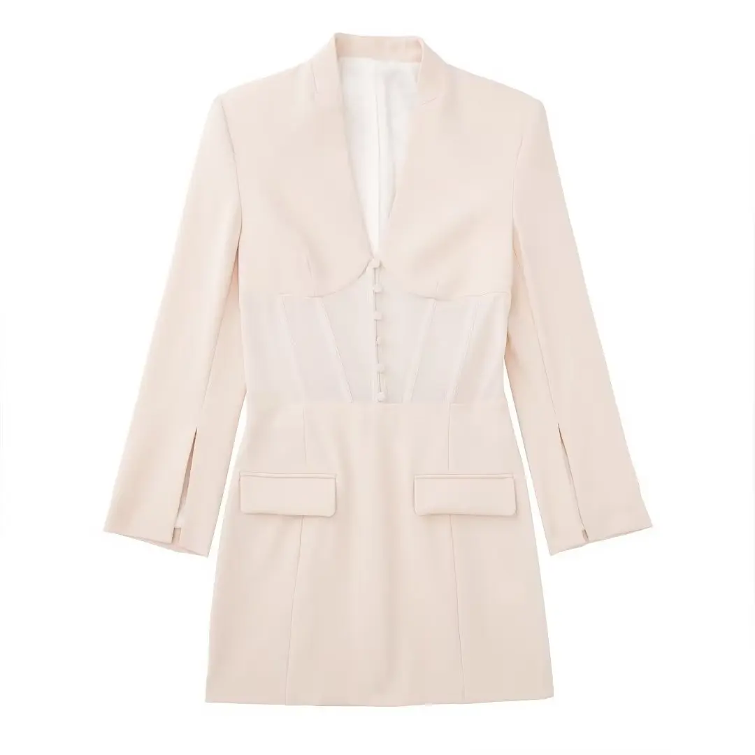 TRAF Pink Blazer Dress Woman Corset Mini Dresses for Women Semi Sheer Office Fem - £146.95 GBP