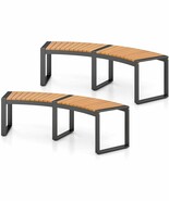 Set of 2 - Outdoor Metal Wood Backless Garden Bench with Modern Curved D... - $637.88 CAD