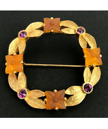Lia Sophia Gold tone Metal Purple Rhinestone Floral Circular Brooch Pin - £14.69 GBP