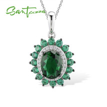 Pure 925 Sterling Silver Pendant for Women Sparkling Oval Green Spinel Blue CZ T - $27.77