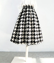 Winter Black Houndstooth Midi Skirt Women Plus Size Pleated Wool Party Skirt image 2