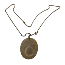 Vintage Sterling Necklace Natural Petoskey Stone Pendant Necklace Silver Chain - £45.08 GBP